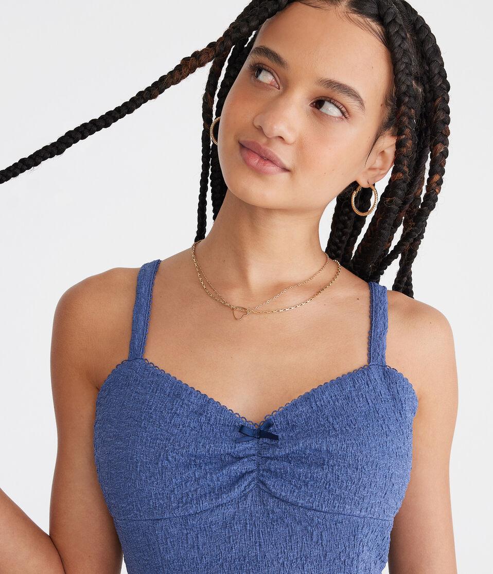 Aéropostale Solid Sweetheart Textured Mini Dress Mexicali Blue