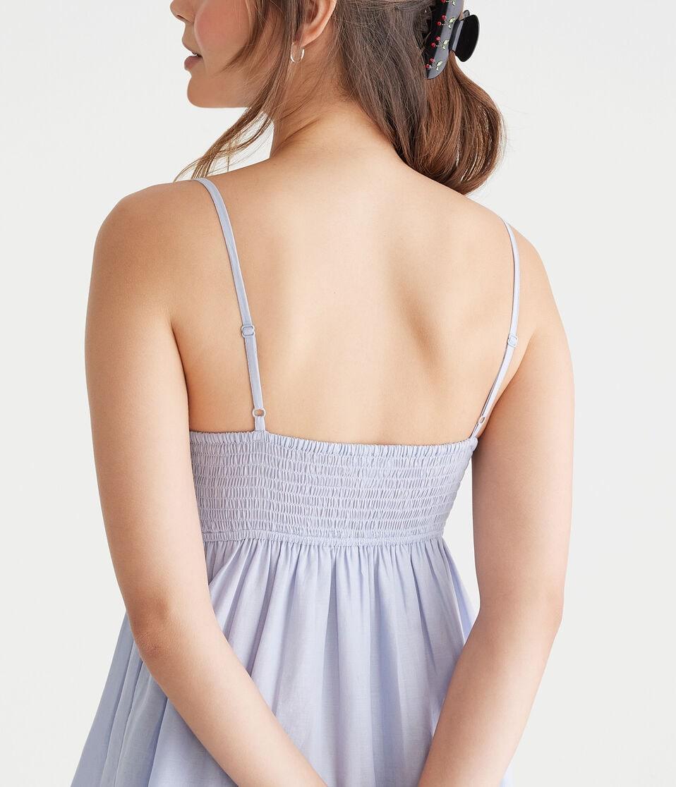 Aéropostale Solid V-Neck Lace-Trim Babydoll Dress Mexicali Blue