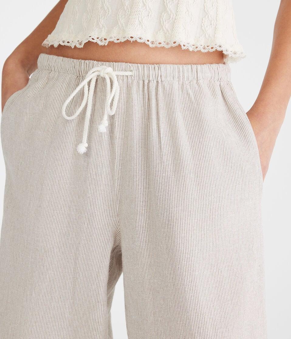 Aéropostale Striped Linen Drawstring Pants Frosted Almond