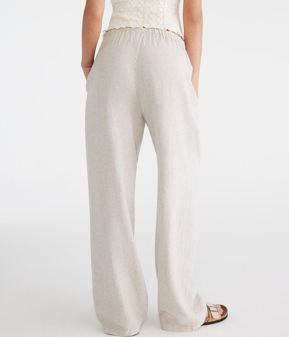 Aéropostale Striped Linen Drawstring Pants Frosted Almond