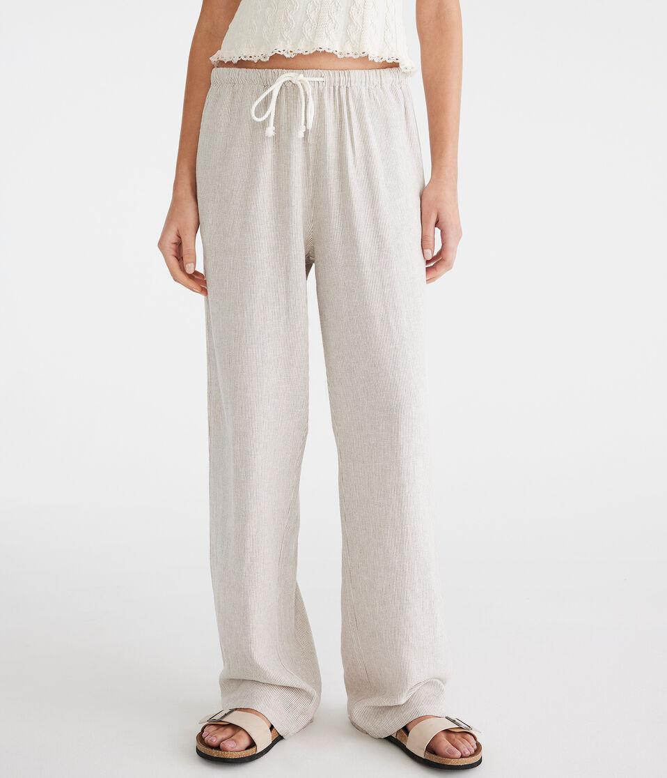 Aéropostale Striped Linen Drawstring Pants Frosted Almond