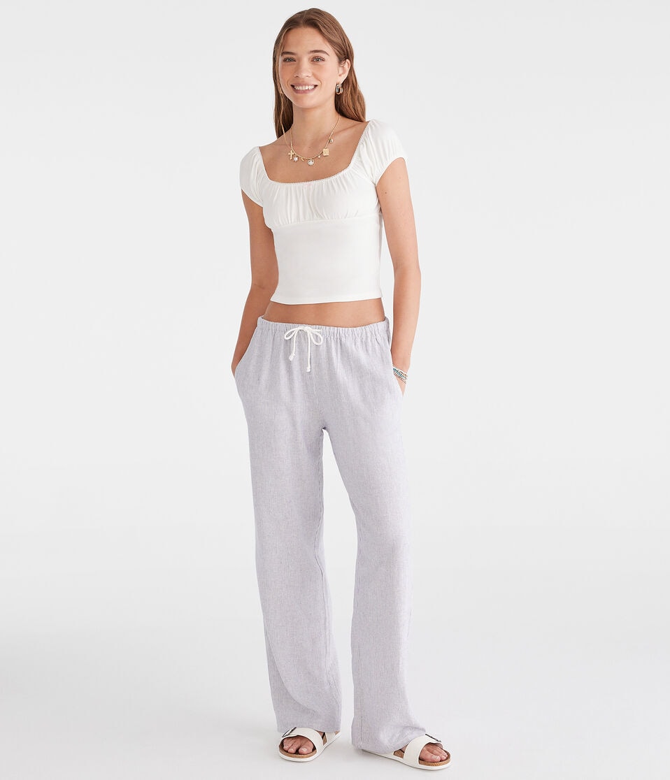 Aéropostale Striped Linen Drawstring Pants Inidigo Blue