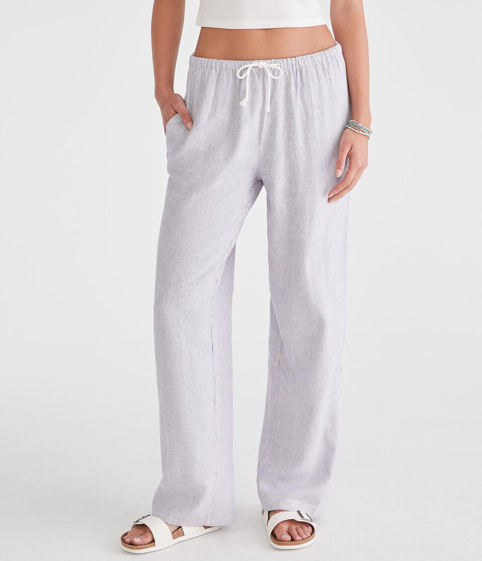 aéropostale Striped Linen Drawstring Pants inidigo blue
