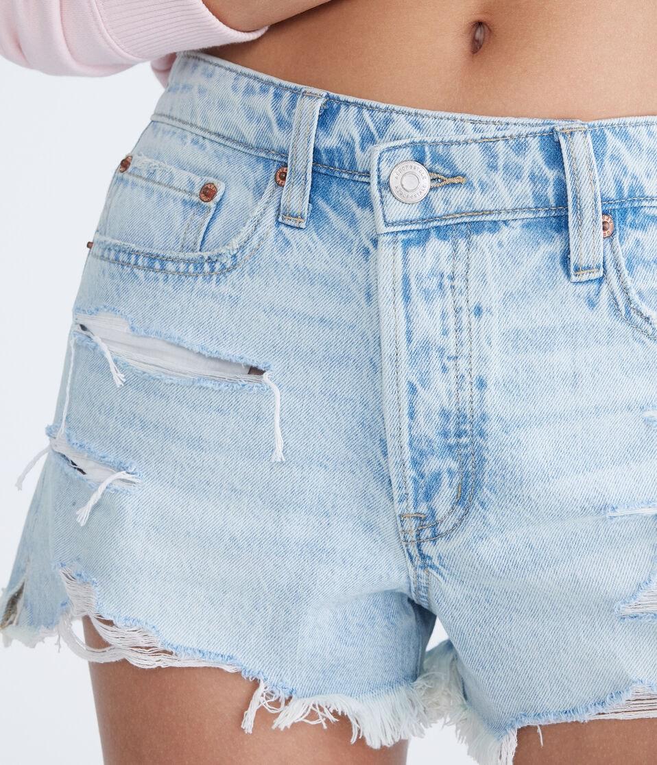 Aéropostale Vintage High-Rise Crossover Denim Shorty Shorts Light Wash