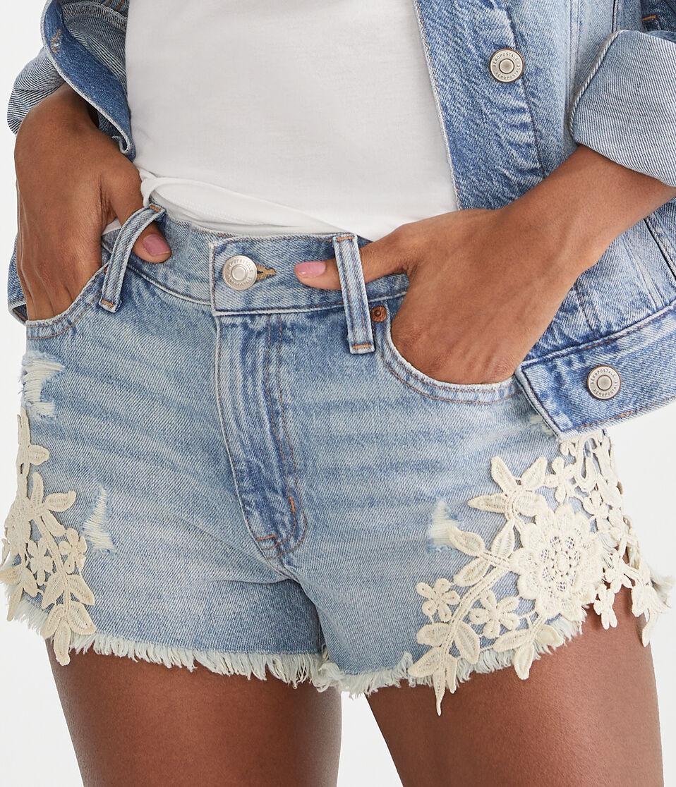 Aéropostale Vintage High-Rise Denim Shorty Shorts Medium Wash