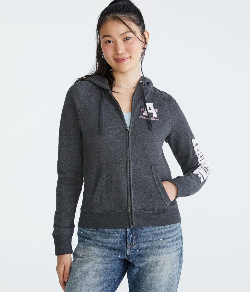 Aéropostale A87 Original Brand Full-Zip Hoodie Charcoal Heather Grey