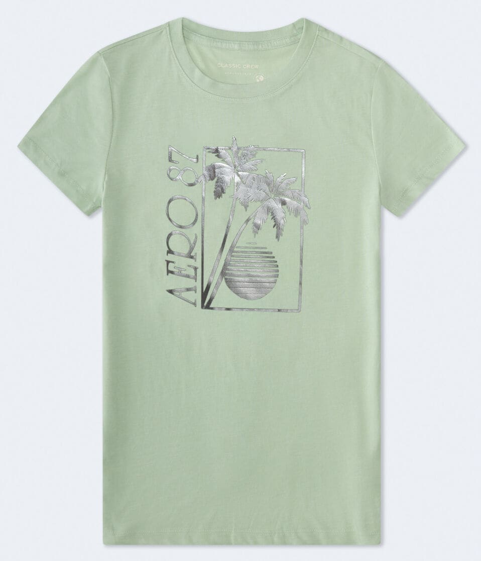 Aéropostale Aero 87 Palm Sunset Foil Graphic Tee Smoke Green