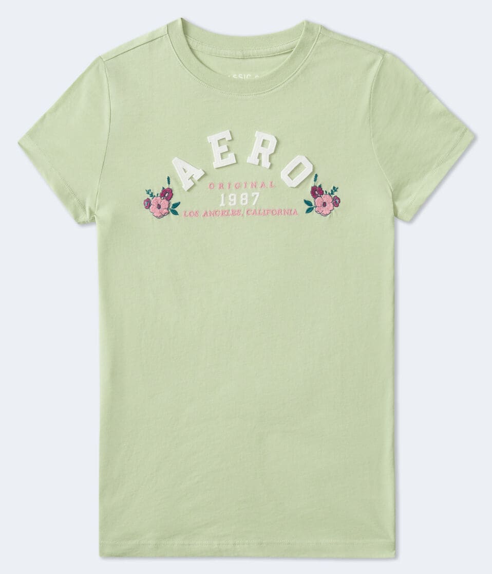 aéropostale Aero Arch Floral Appliqué Graphic Tee smoke green
