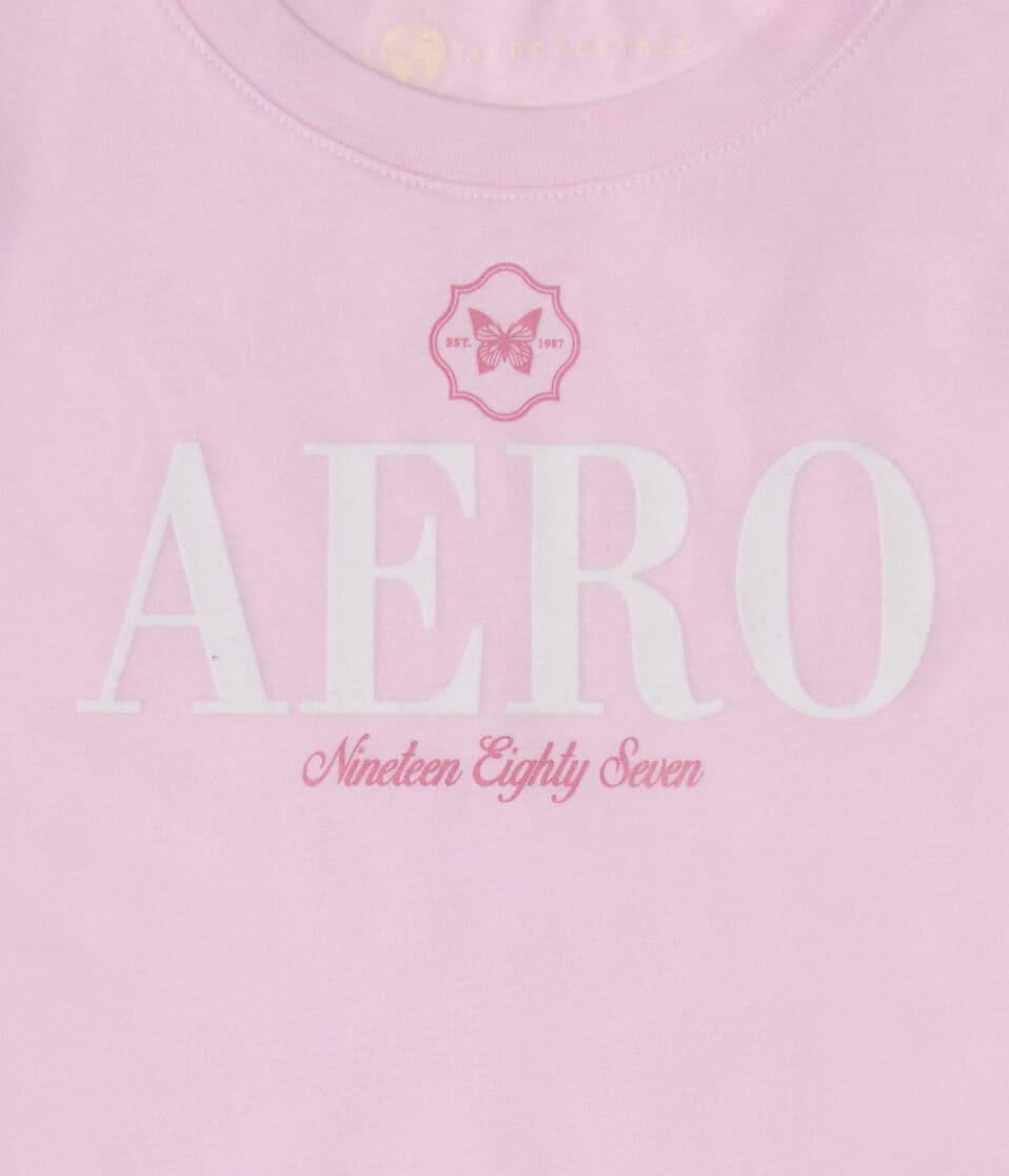 Aéropostale Aero Butterfly Flocked Graphic Tee Fiesta Pink