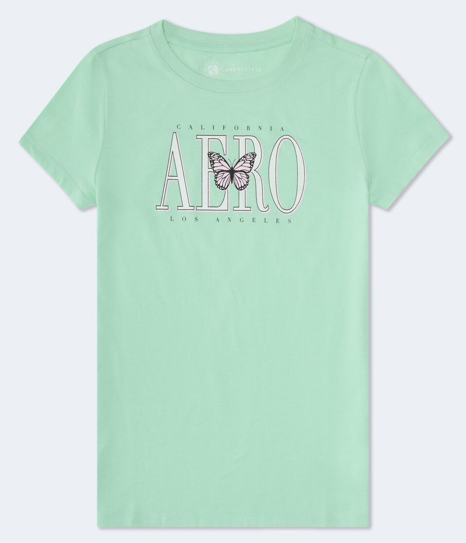 aéropostale Aero California Butterfly Graphic Tee light green