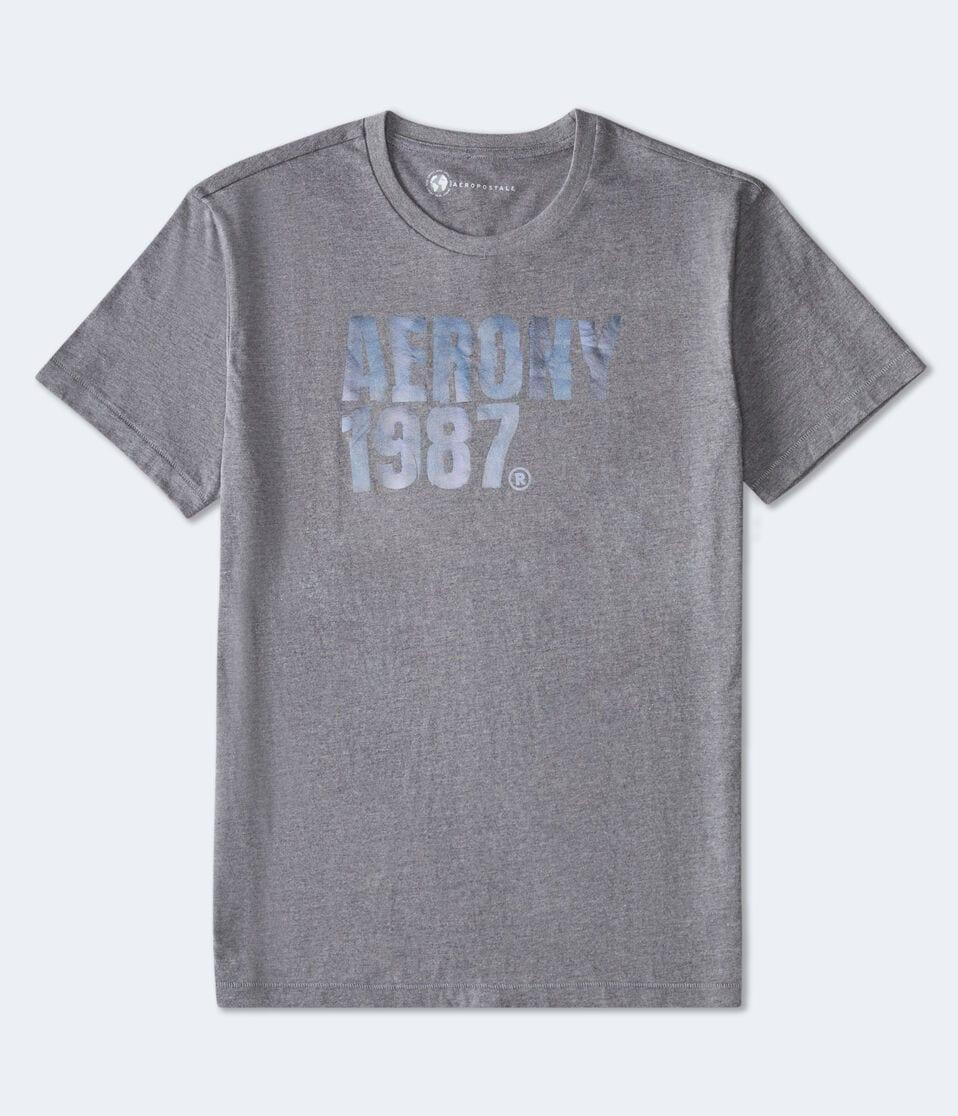 Aéropostale Aero NY 1987 Foil Graphic Tee Med Hthr Grey