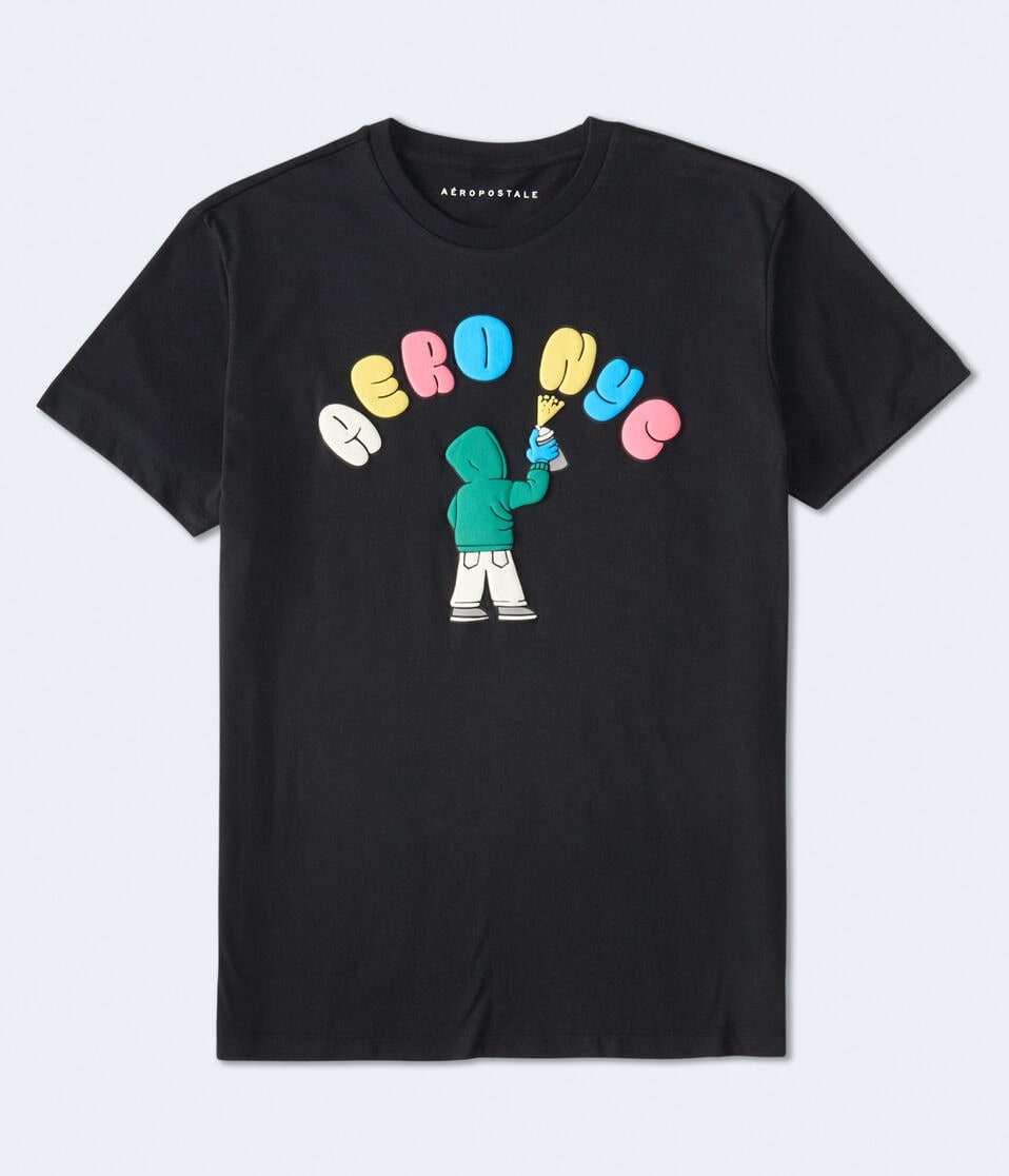 Aéropostale Aero NYC Spray Paint Graphic Tee Black Fox