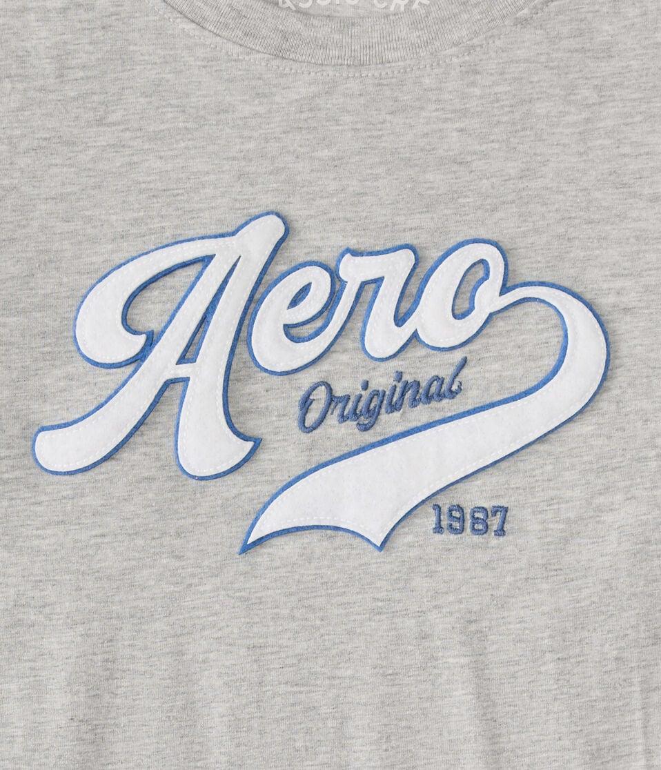 Aéropostale Aero Script Appliqué Graphic Tee Light Heather Grey