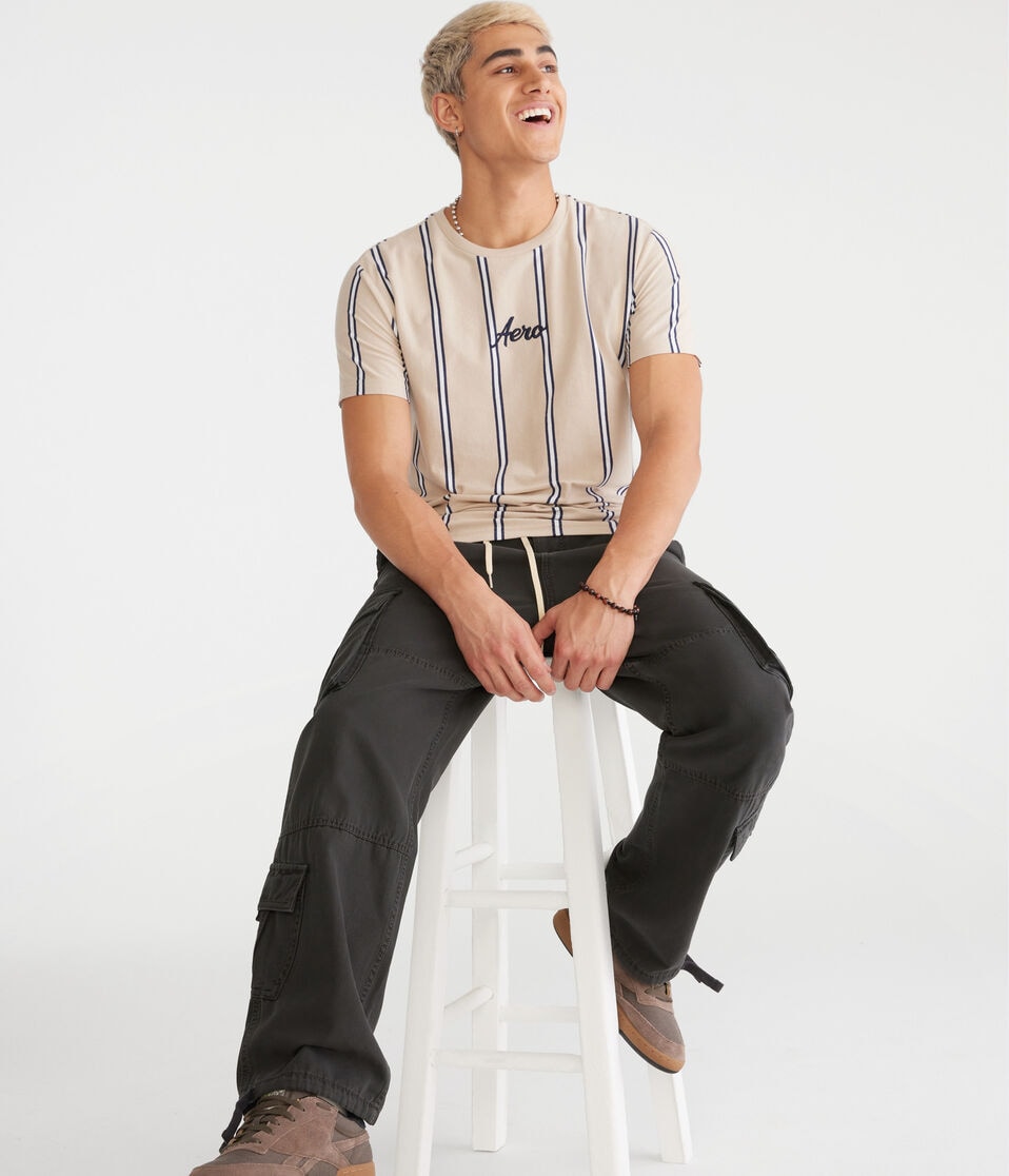 Aéropostale Aero Vertical Stripe Graphic Tee Straw