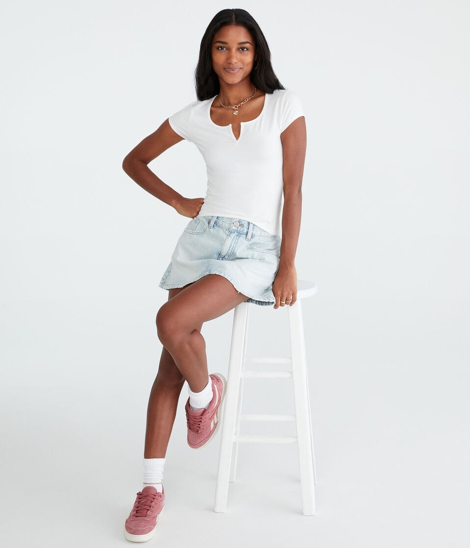 Aéropostale Buttery Soft Notch-Neck Tee Cream