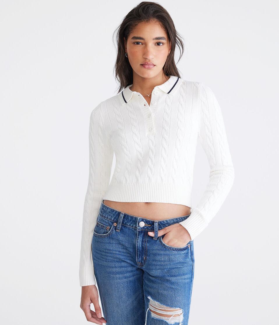 aéropostale Cable Knit Shrunken Polo cream