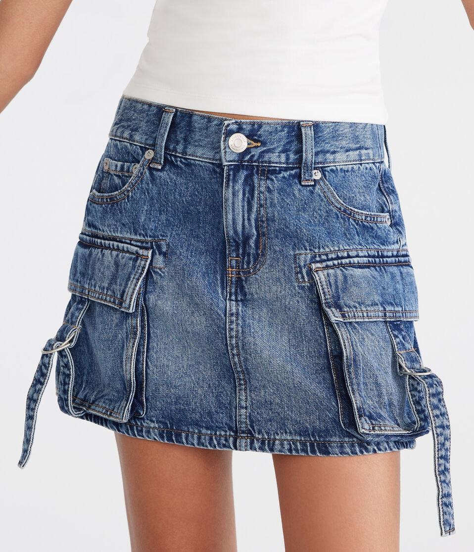 Aéropostale Cargo Denim Mini Skirt Medium Wash