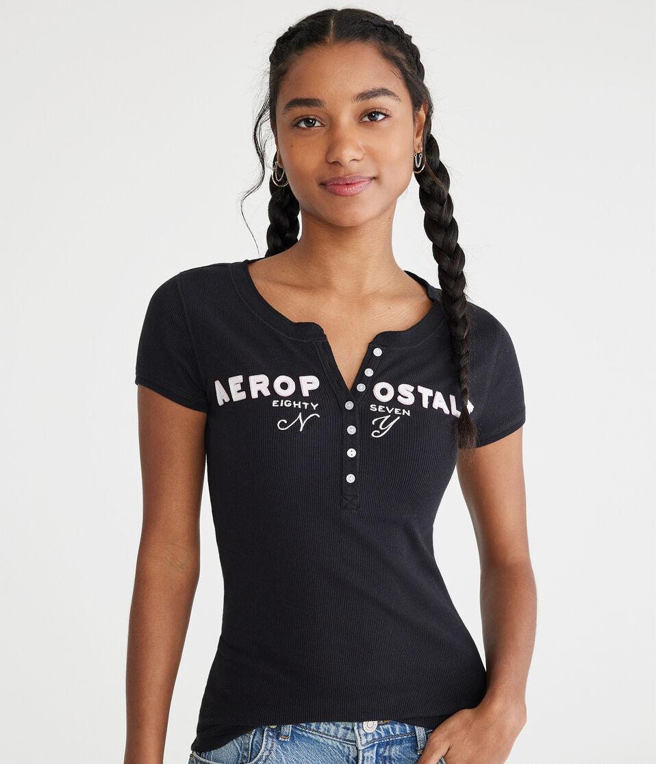 Aéropostale Aeropostale Eighty Seven Graphic Henley Black