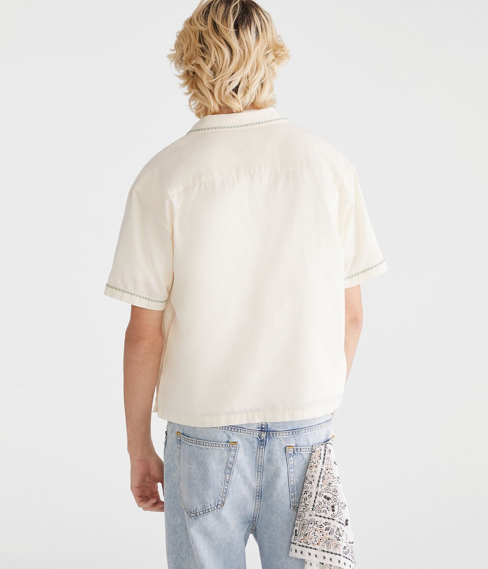 Aéropostale Floral Boxy Linen Camp Shirt Gardenia
