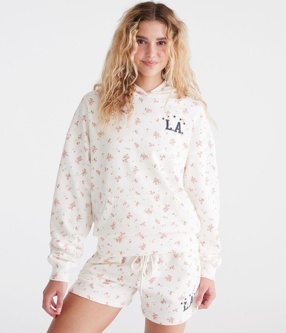 Aéropostale LA Floral Pullover Hoodie Cream