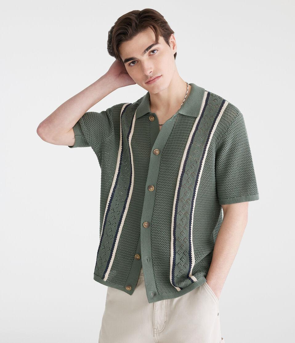Aéropostale Pointelle Stripe Sweater Shirt Celery