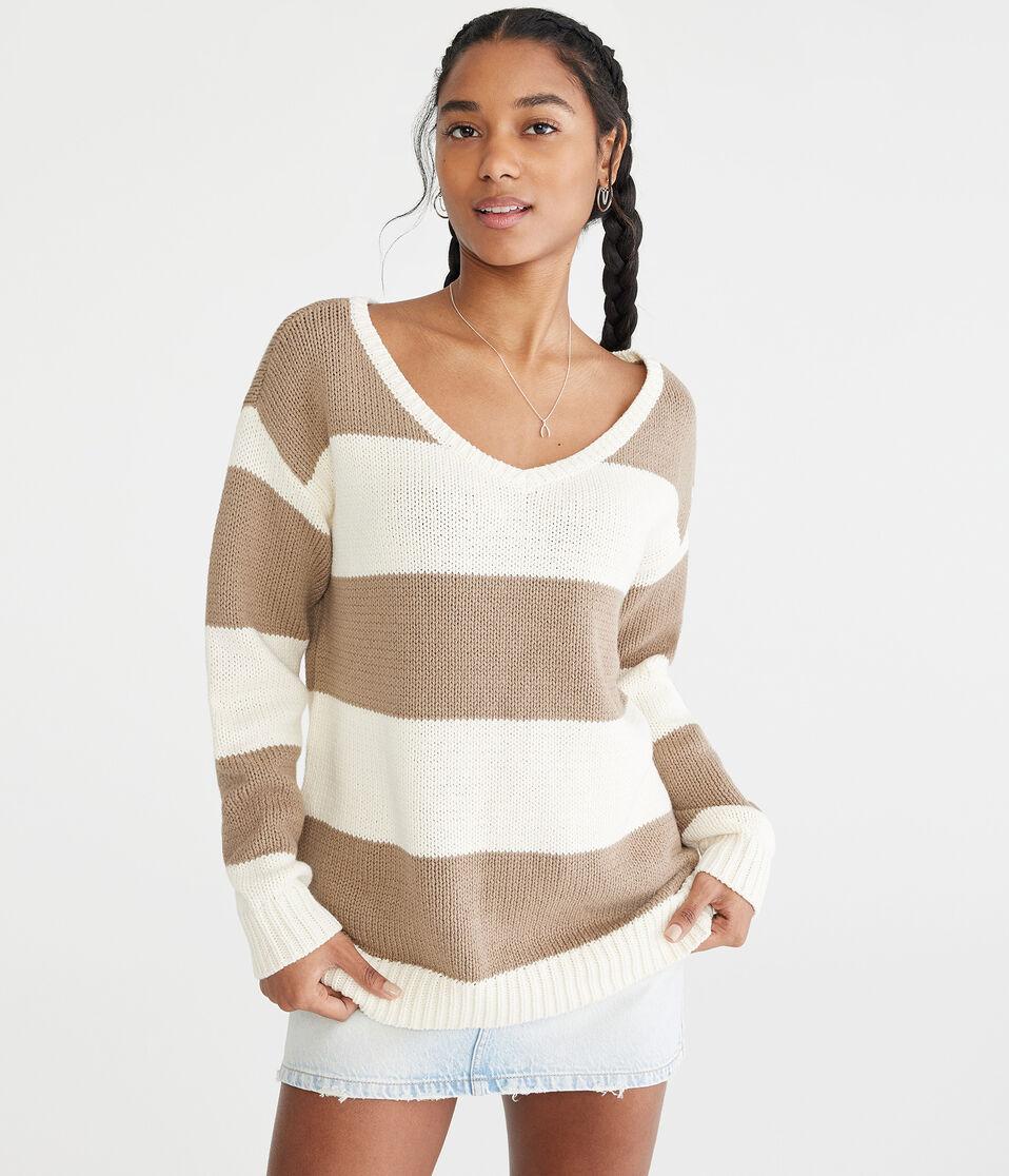 aéropostale Rugby Stripe V-Neck Sweater duster