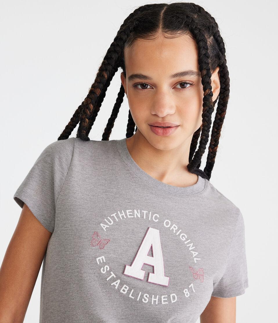 Aéropostale Authentic Butterfly Logo Appliqué Graphic Tee Med Hthr Grey