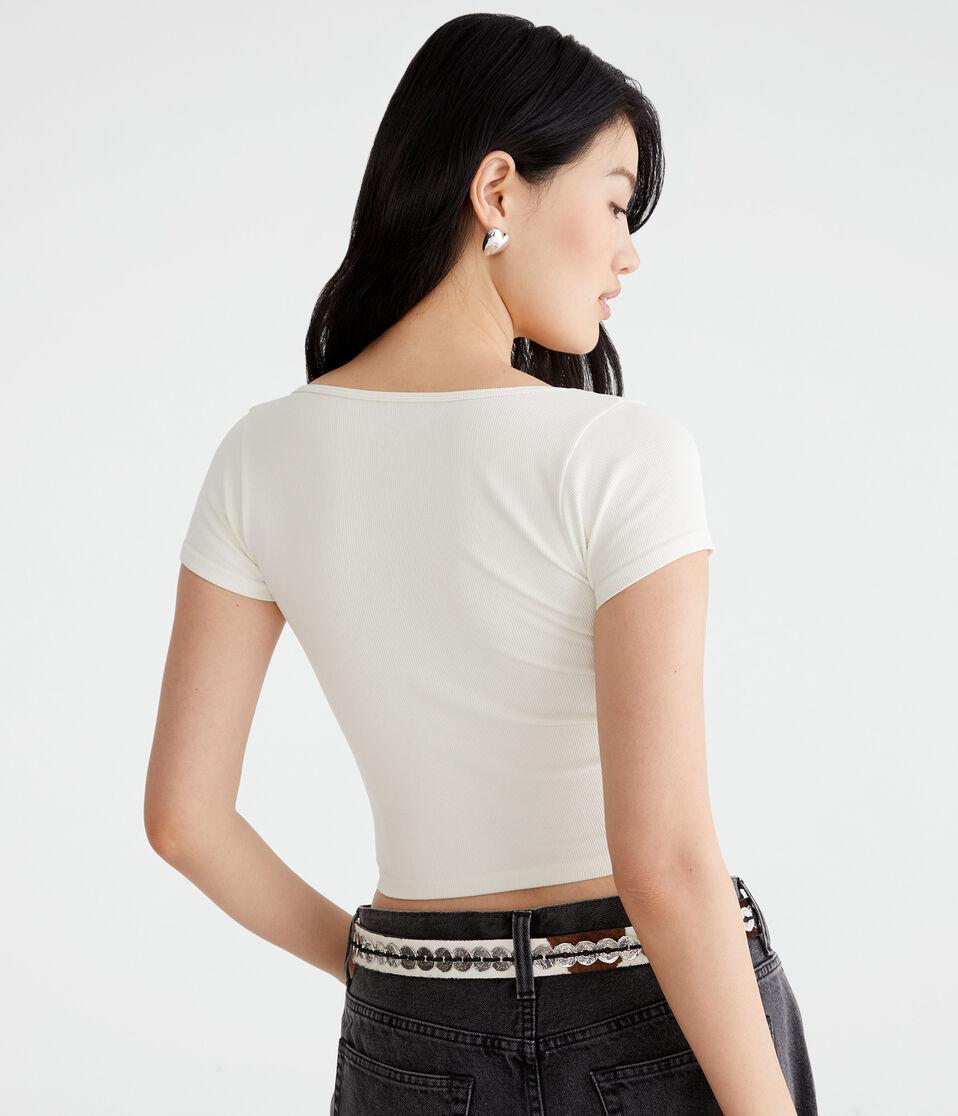 Aéropostale Buttery Soft Cropped Cinch-Front Tee Cream