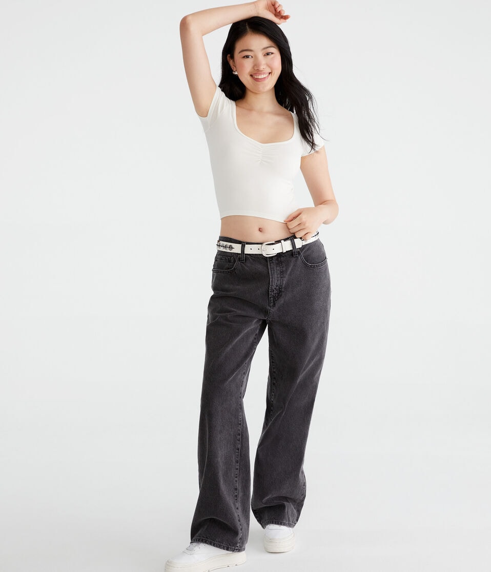 Aéropostale Buttery Soft Cropped Cinch-Front Tee Cream