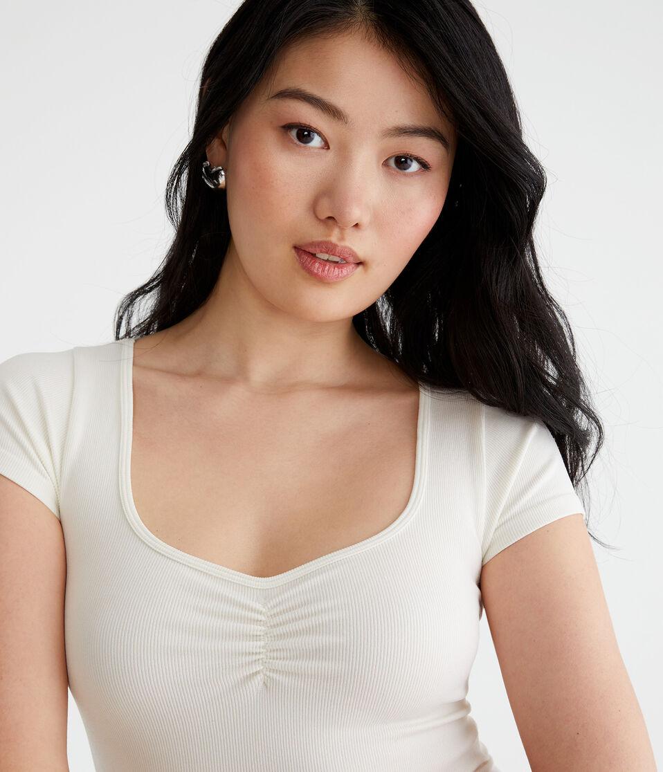 Aéropostale Buttery Soft Cropped Cinch-Front Tee Cream