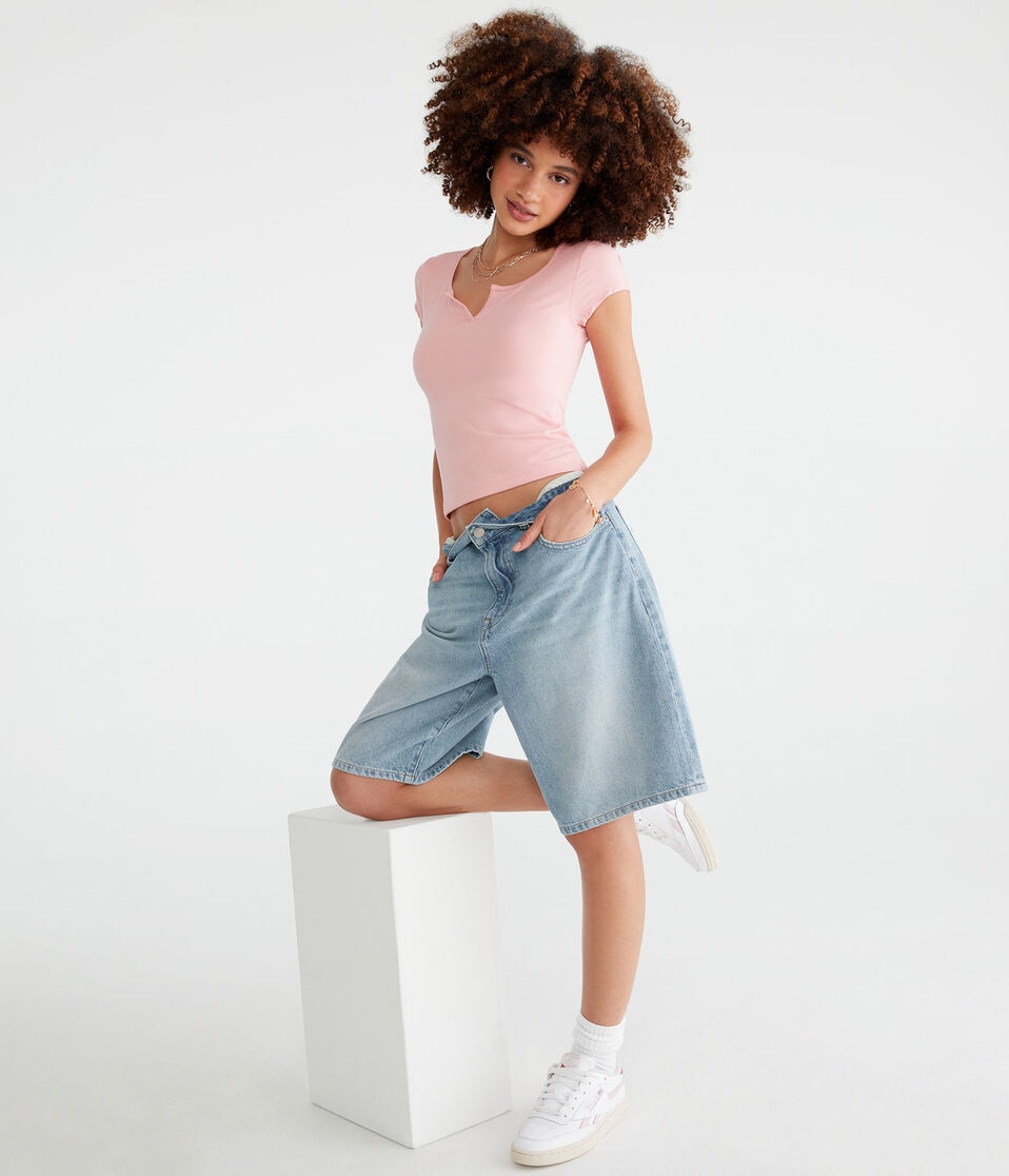 Aéropostale Buttery Soft Notch-Neck Tee Quartz Pink