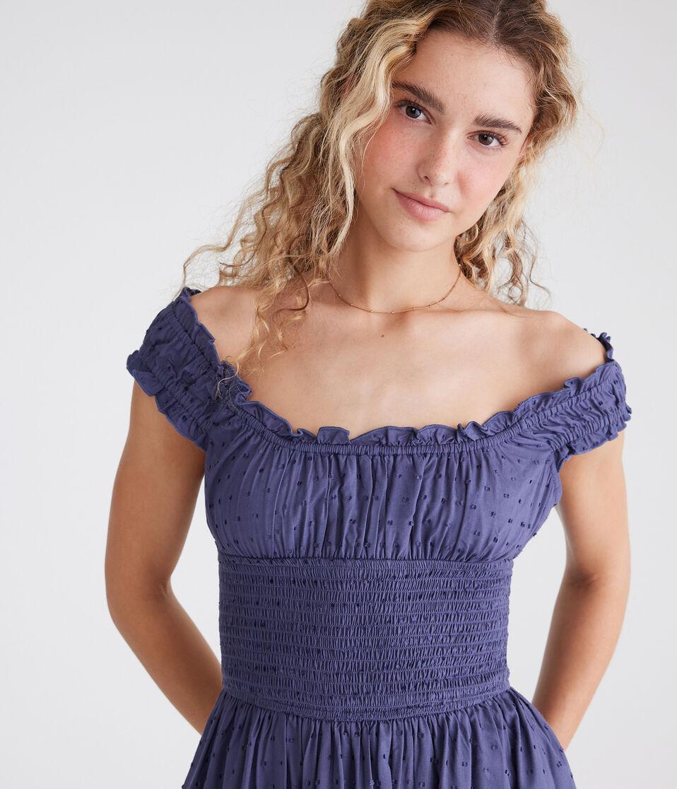 Aéropostale Clip Dot Off-The-Shoulder Romper Nightshadow Blue