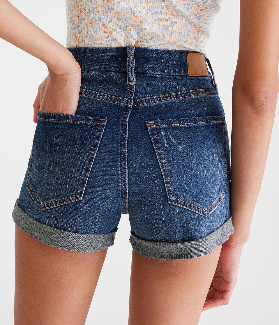 Aéropostale Curvy High-Rise Denim Midi Shorts Dark Wash