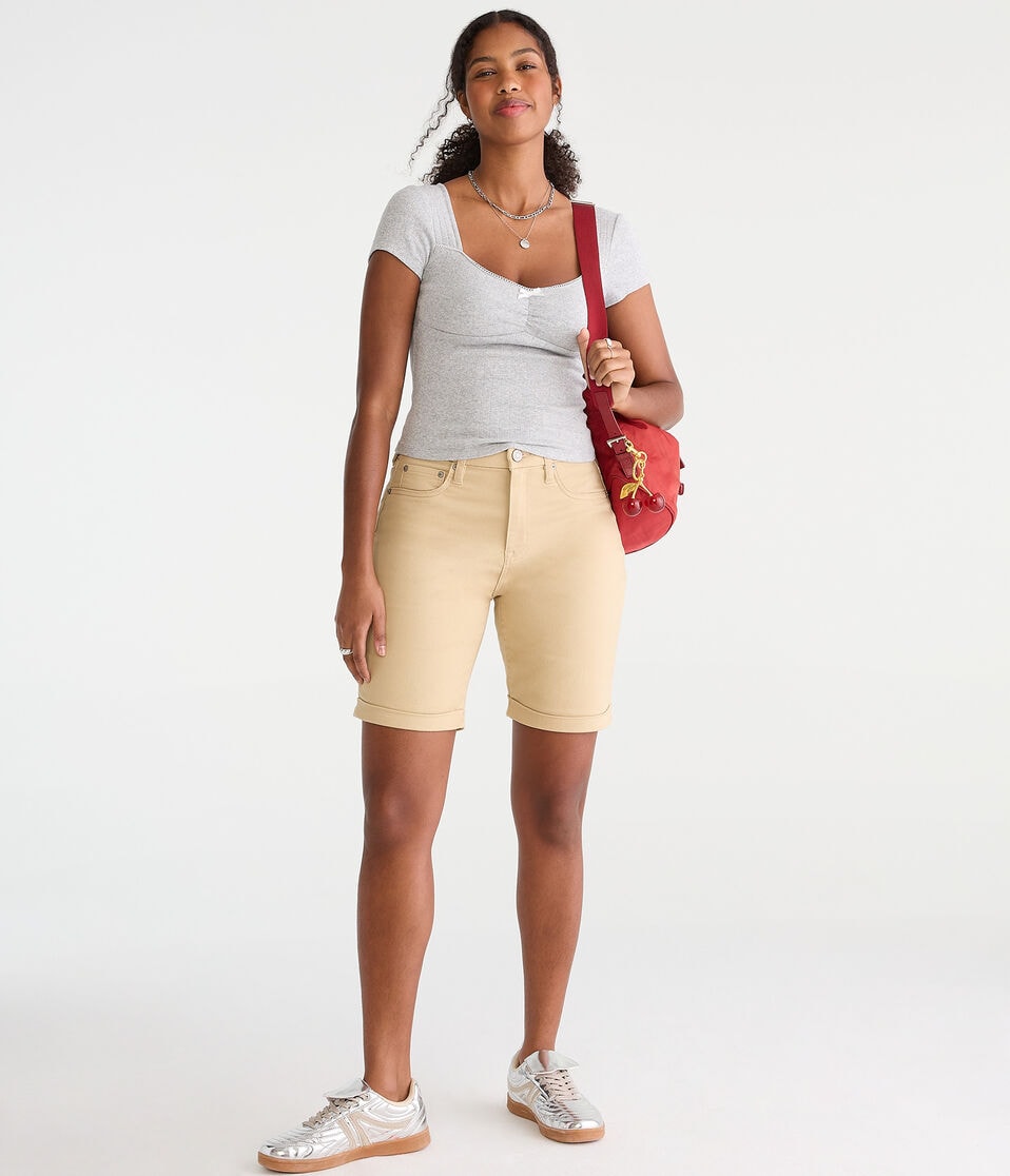 Aéropostale Curvy Seriously Stretchy High-Rise Uniform Bermuda Shorts Summer Tan