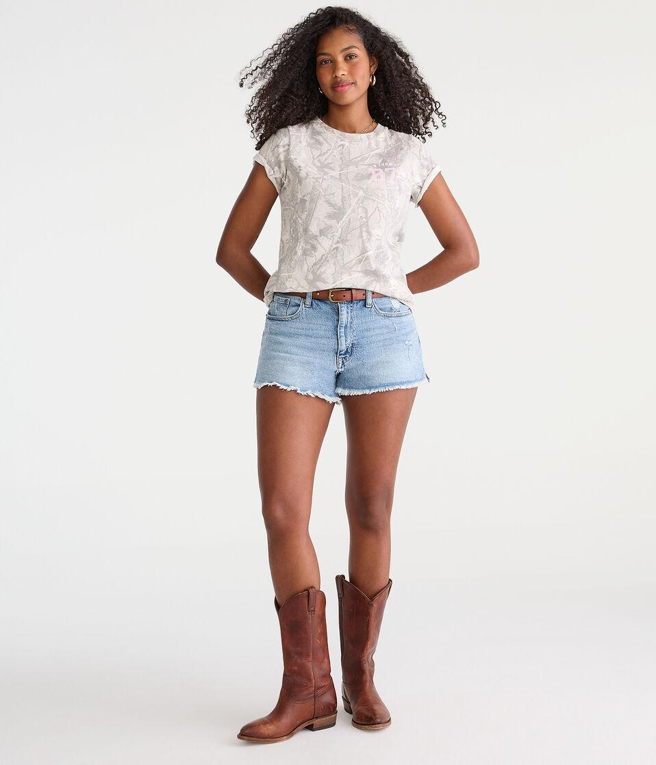 Aéropostale Curvy Vintage High-Rise Denim Shorty Shorts Medium Wash