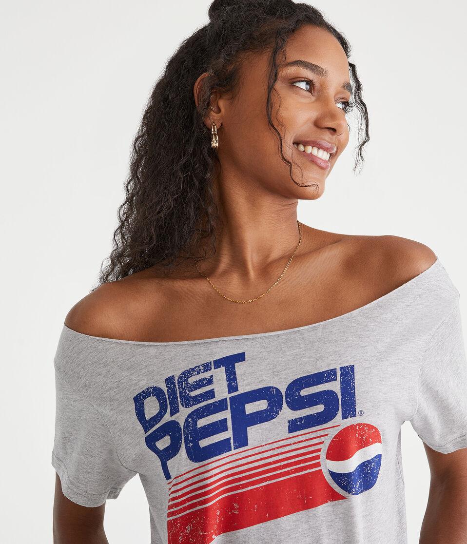 Aéropostale Diet Pepsi Off-The-Shoulder Graphic Tee Light Heather Grey