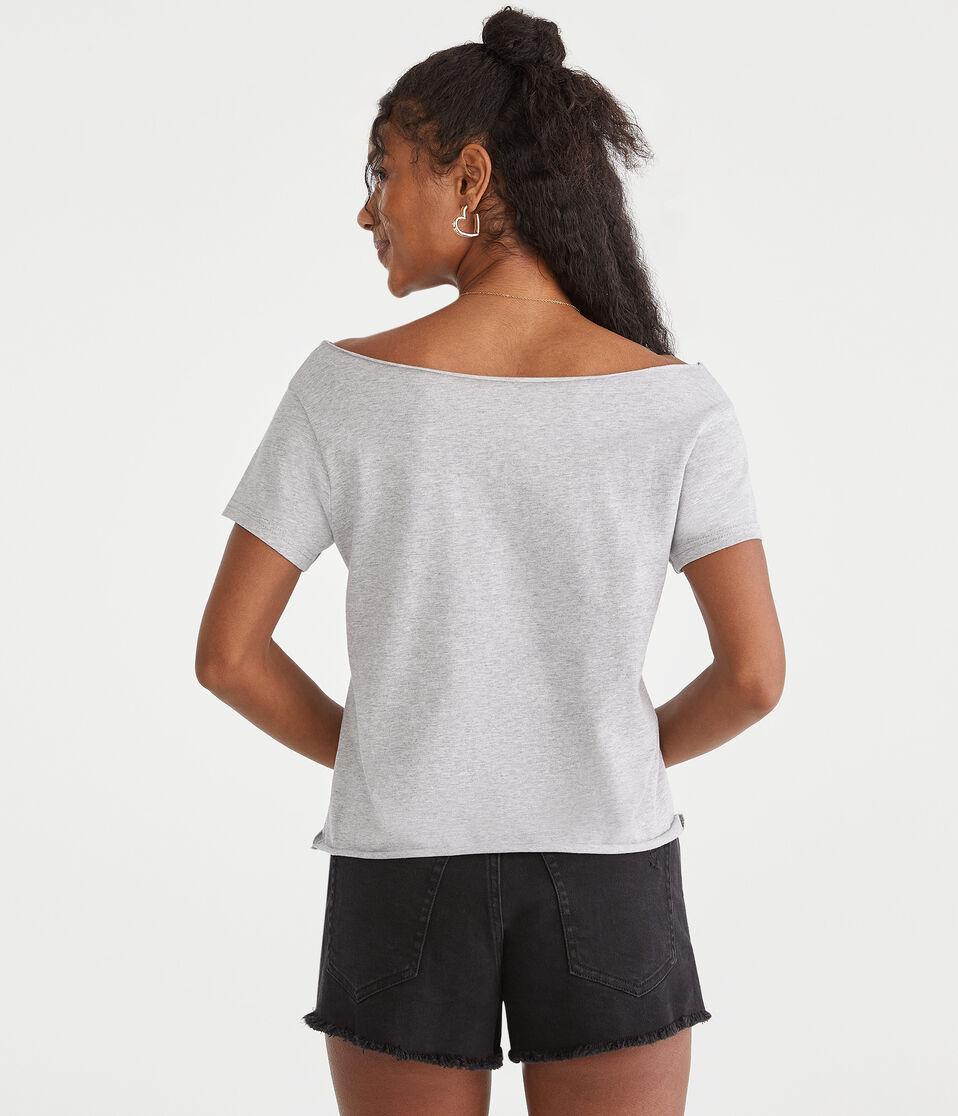 Aéropostale Diet Pepsi Off-The-Shoulder Graphic Tee Light Heather Grey