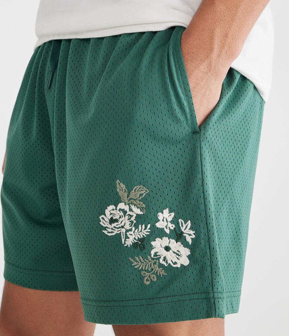 Aéropostale Embroidered Floral Mesh Shorts 6" Smoke Pine