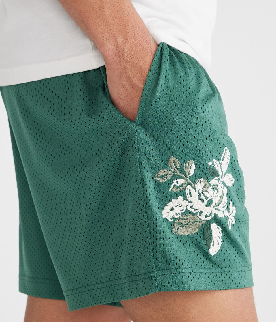 Aéropostale Embroidered Floral Mesh Shorts 6" Smoke Pine