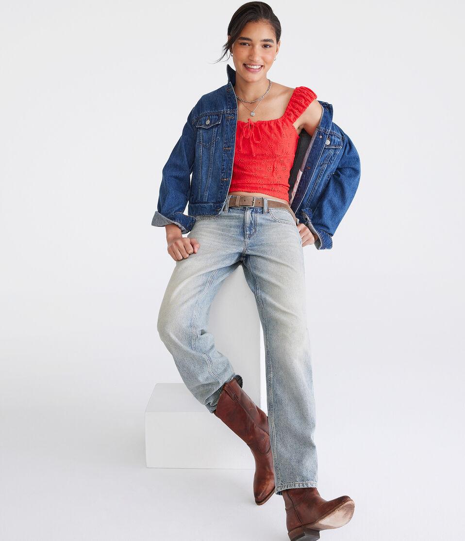 Aéropostale Eyelet Square-Neck Crop Top Pointsettia