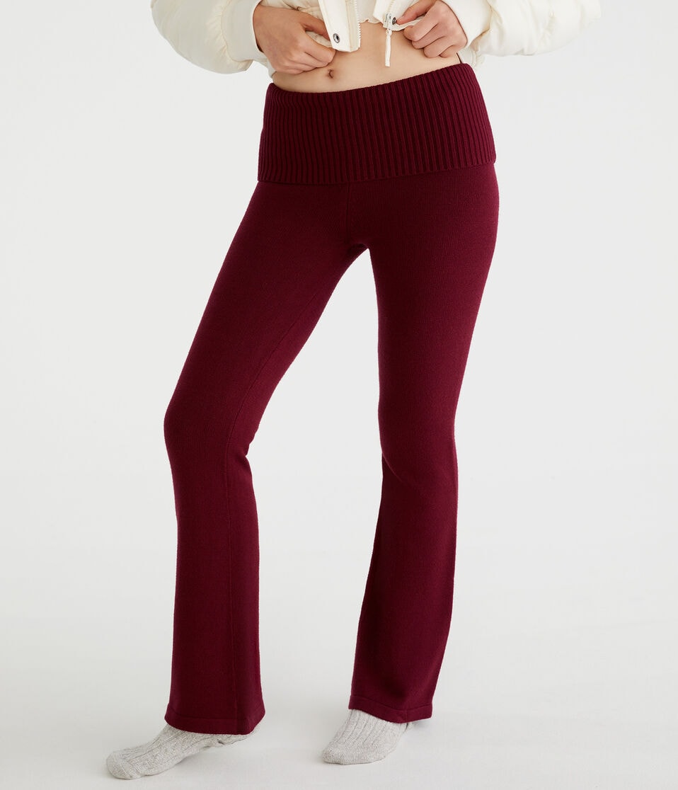 aéropostale Flare Mid-Rise Fold-Over Sweater Pants burgundy