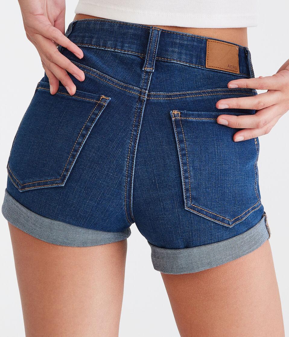 Aéropostale Flex Effects High-Rise Denim Midi Shorts Dark Wash