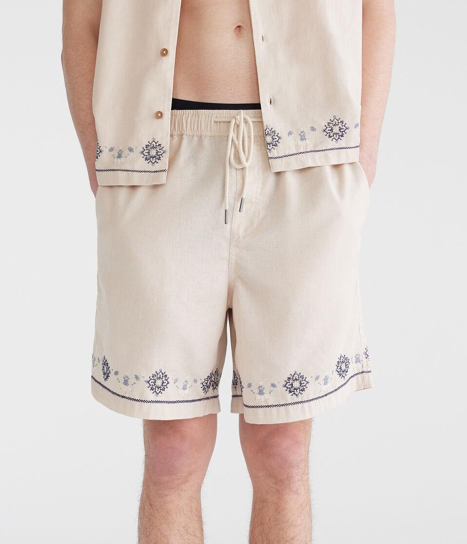 aéropostale Floral Border All Day Linen Jogger Shorts 7" bungalow