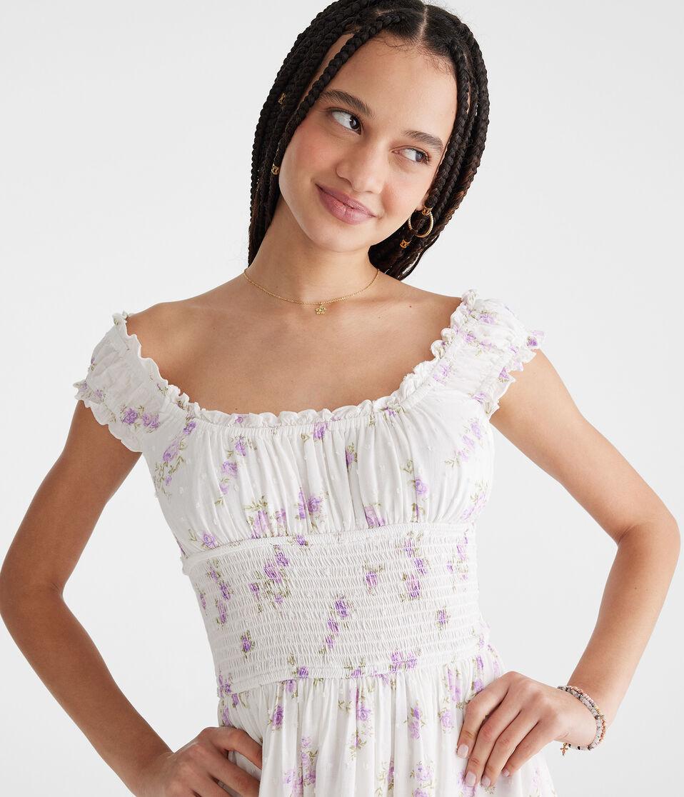 Aéropostale Floral Clip Dot Off-The-Shoulder Romper Cream