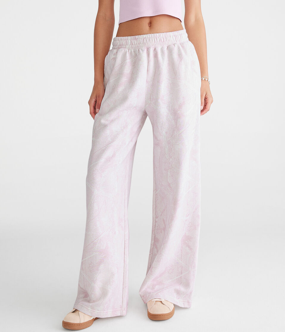Aéropostale Forest Camo High-Rise Wide Leg Sweatpants Peach Whip