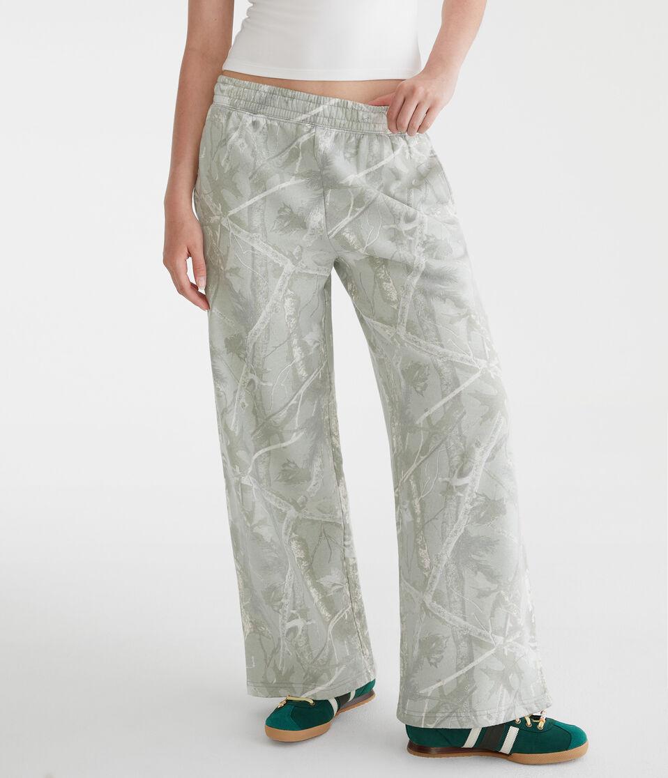 Aéropostale Forest Camo Mid-Rise Wide Leg Sweatpants Organic Olive