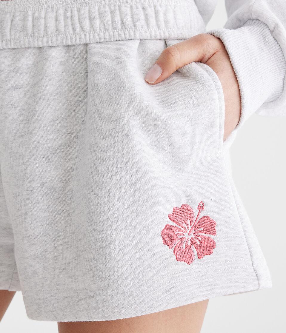 Aéropostale Hibiscus Flower High-Rise Fleece Shorts Light Heather Grey