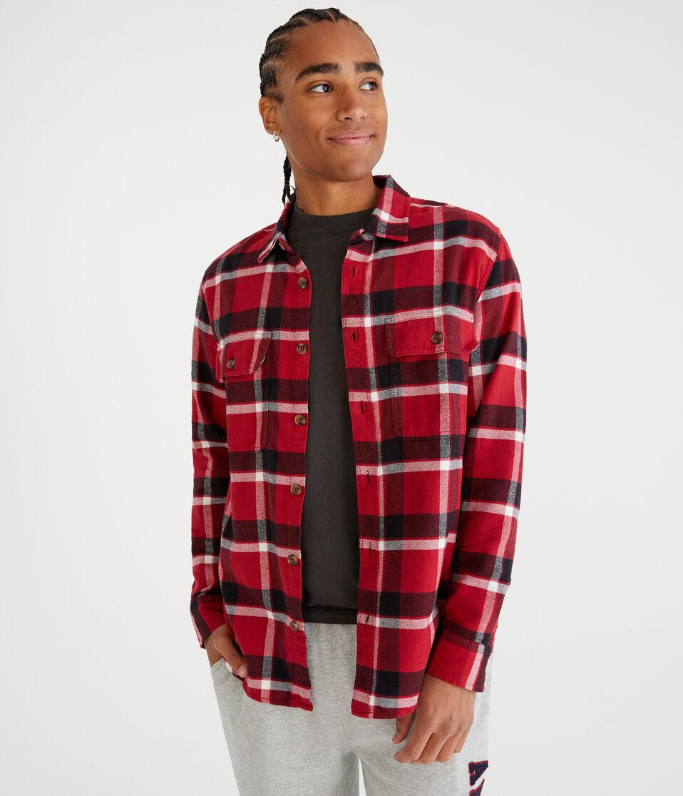 aéropostale Long Sleeve Plaid Flannel Overshirt red