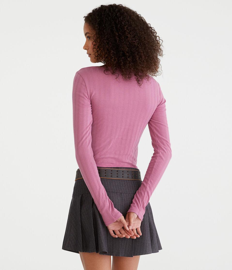 Aéropostale Long Sleeve Ruched Pointelle Top Burgundy