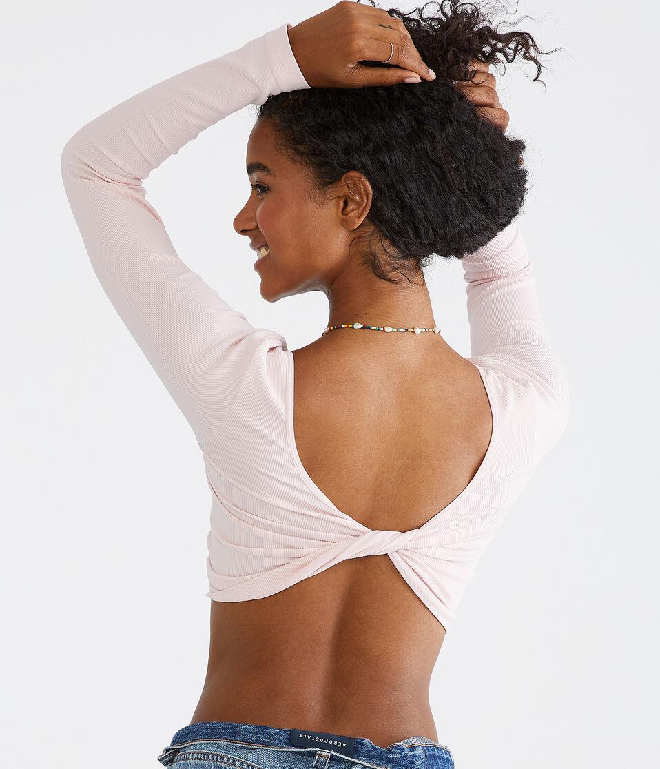 Aéropostale Long Sleeve Seamless Wear 3 Ways Crop Top Fresh Lavender